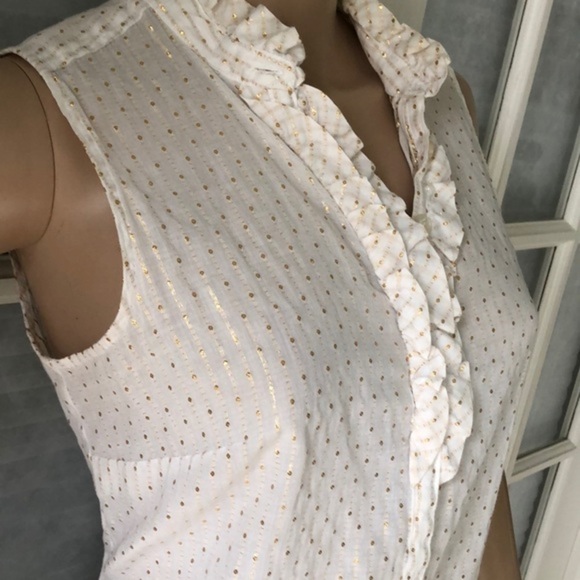 NY&Co off white/metallic gold pinstripe ruffle top - Picture 2 of 7